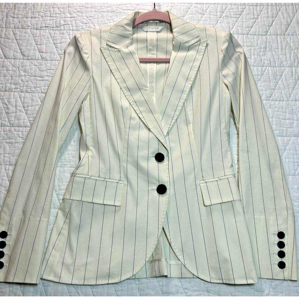 Michaa Michaa Women's Single Breasted Blazer Jacket Ivory pin striped size 2